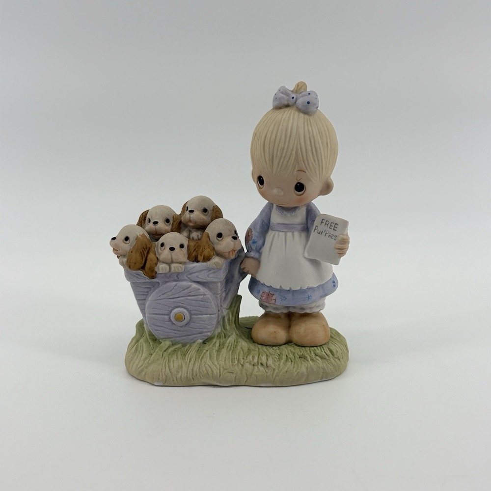 RARE 1977 Precious Moments "God Loveth a Cheerful Giver" Free Puppies Figurine - Picture 1 of 15